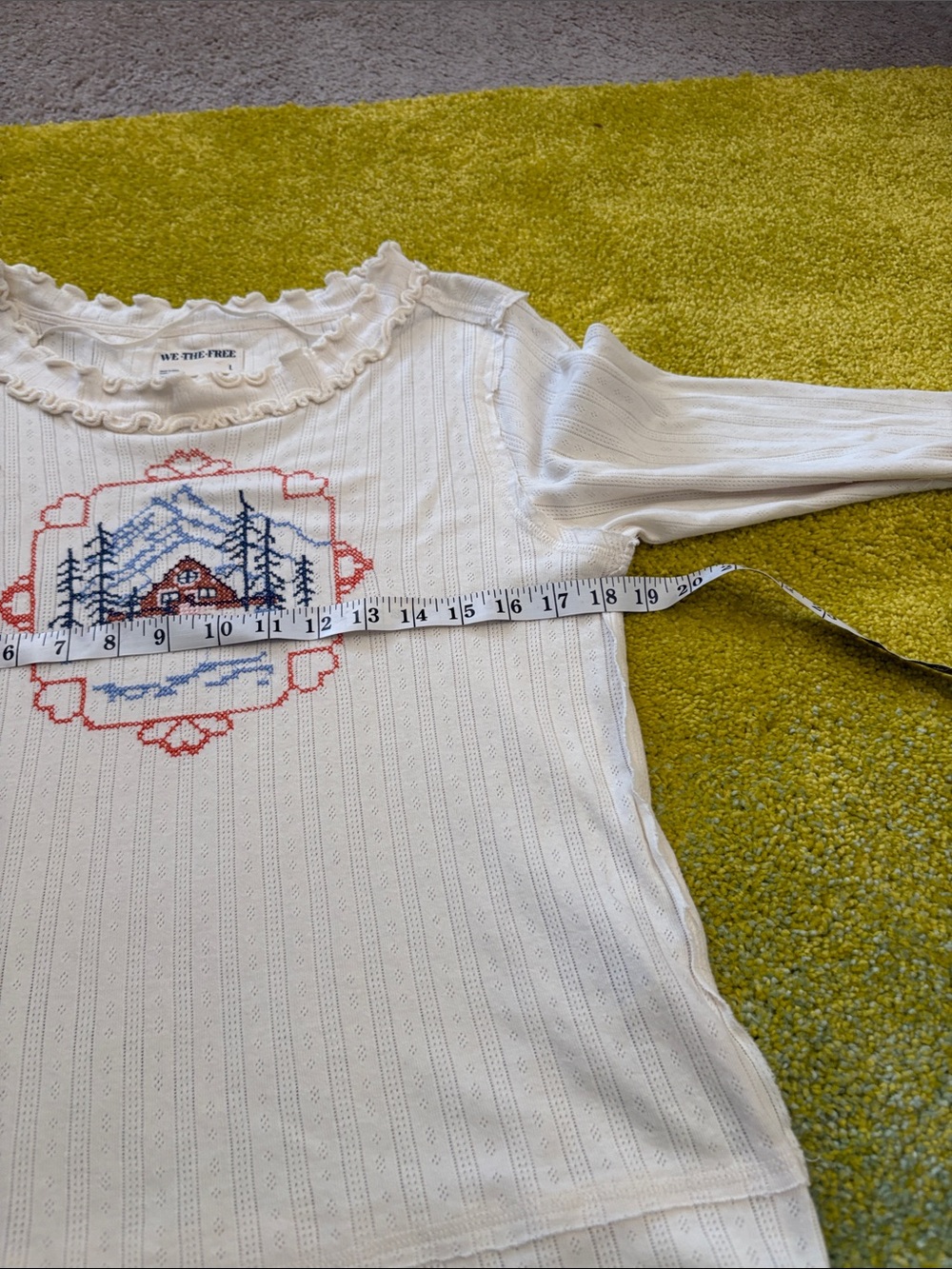 We The Free Cream Ruffled Neck Ribbed Top with Embroidered Detail - Picture 8 of 12